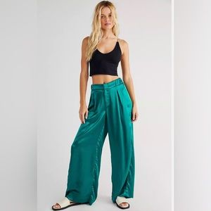 Free People Green Satin Wide Leg Pants